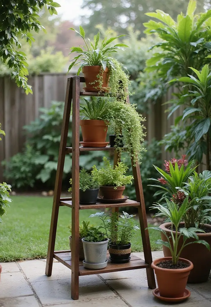 30 Backyard Plant Ideas That Transform Outdoor Living 14 30 Backyard Plant Ideas That Transform Outdoor Living - 14. Ladder Plant Stand