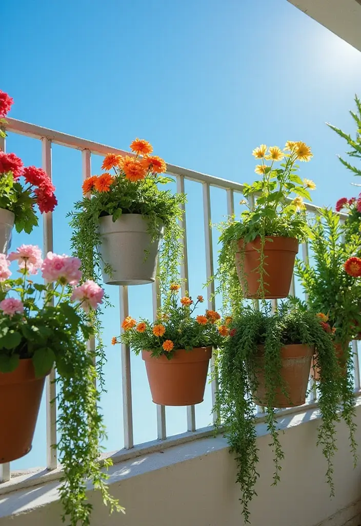 30 Balcony Plant Ideas for Small Yet Lush Spaces 3 30 Balcony Plant Ideas for Small Yet Lush Spaces - 3. Hanging Planters Delight