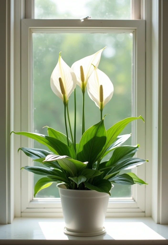30 Bay Window Plant Ideas That Brighten Your Home 14 30 Bay Window Plant Ideas That Brighten Your Home - 14. Peace Lily for Air Purification