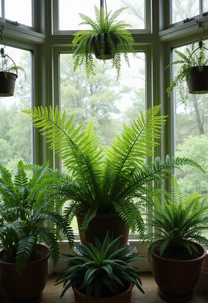 30 Bay Window Plant Ideas That Brighten Your Home 15 30 Bay Window Plant Ideas That Brighten Your Home - 15. Ferns for a Lush Look
