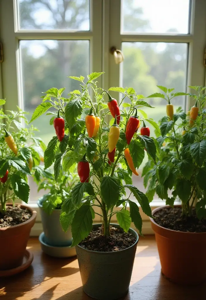 30 Bay Window Plant Ideas That Brighten Your Home 3 30 Bay Window Plant Ideas That Brighten Your Home - 3. Spicy Peppers for Flavor
