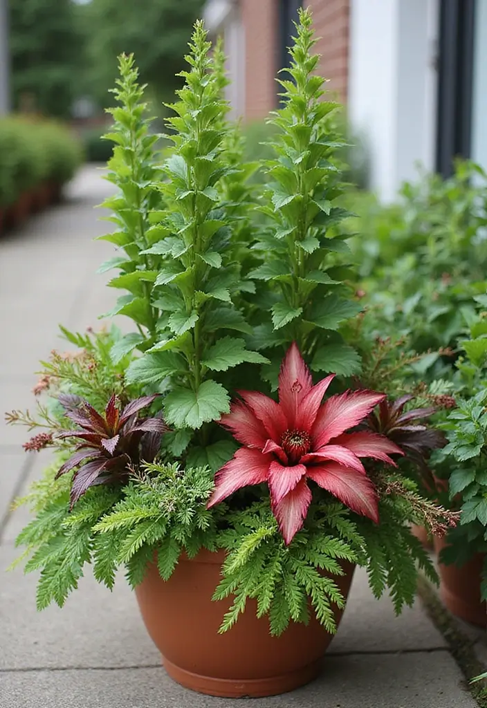 30 Castor Bean Plant Ideas for Bold Garden Statements 16 30 Castor Bean Plant Ideas for Bold Garden Statements - 16. Castor Beans in Mixed Plant Containers