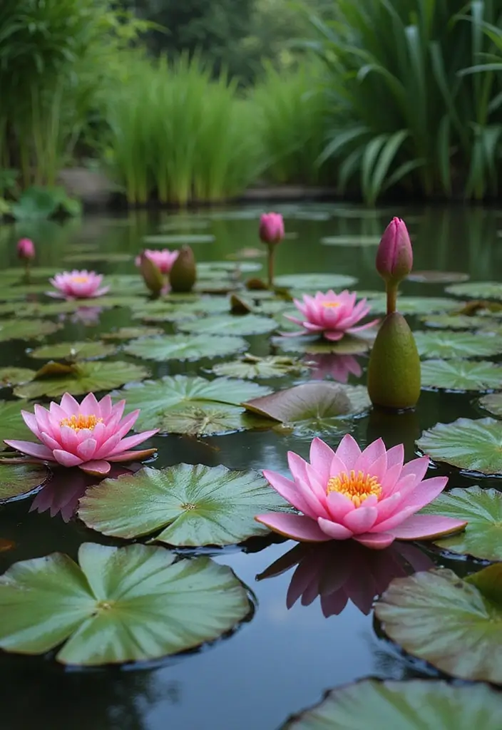 30 Cat Tails Plant Ideas for Water Gardens and Ponds 3 30 Cat Tails Plant Ideas for Water Gardens and Ponds - 3. Combine with Colorful Water Lilies