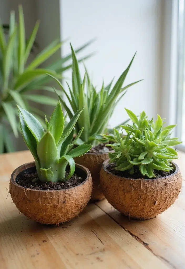 30 Clever Plant Packaging Ideas for Gifts and Shops 13 30 Clever Plant Packaging Ideas for Gifts and Shops - 13. Coconut Shell Planters