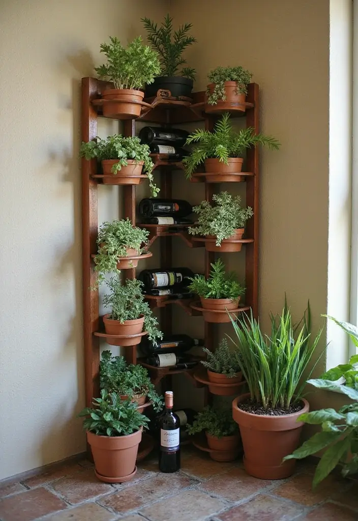 30 Cozy Plant Corner Ideas That Instantly Upgrade Your Room 15 30 Cozy Plant Corner Ideas That Instantly Upgrade Your Room - 15. Corner Wine Rack Garden