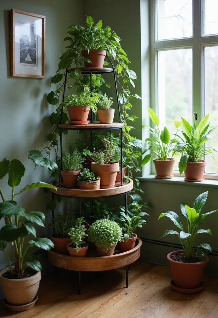 30 Cozy Plant Corner Ideas That Instantly Upgrade Your Room 17 30 Cozy Plant Corner Ideas That Instantly Upgrade Your Room - 17. Multi-Plant Stand