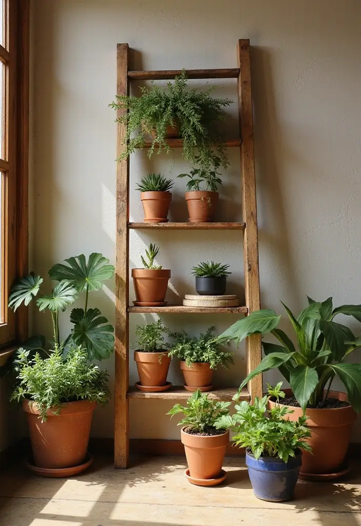30 Cozy Plant Corner Ideas That Instantly Upgrade Your Room 2 30 Cozy Plant Corner Ideas That Instantly Upgrade Your Room - 2. Cozy Corner Ladder Garden