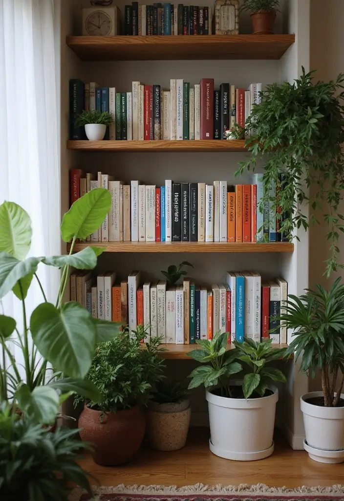 30 Cozy Plant Corner Ideas That Instantly Upgrade Your Room 26 30 Cozy Plant Corner Ideas That Instantly Upgrade Your Room - 26. Cozy Corner with Plant Books