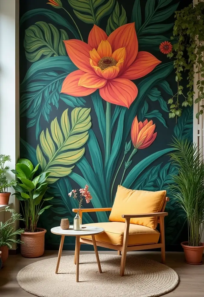 30 Cozy Plant Corner Ideas That Instantly Upgrade Your Room 28 30 Cozy Plant Corner Ideas That Instantly Upgrade Your Room - 28. Corner with Plant Mural