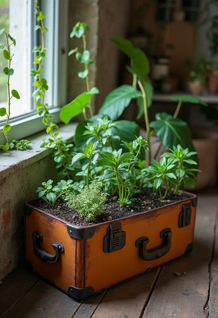 30 Cozy Plant Corner Ideas That Instantly Upgrade Your Room 6 30 Cozy Plant Corner Ideas That Instantly Upgrade Your Room - 6. Vintage Suitcase Planter