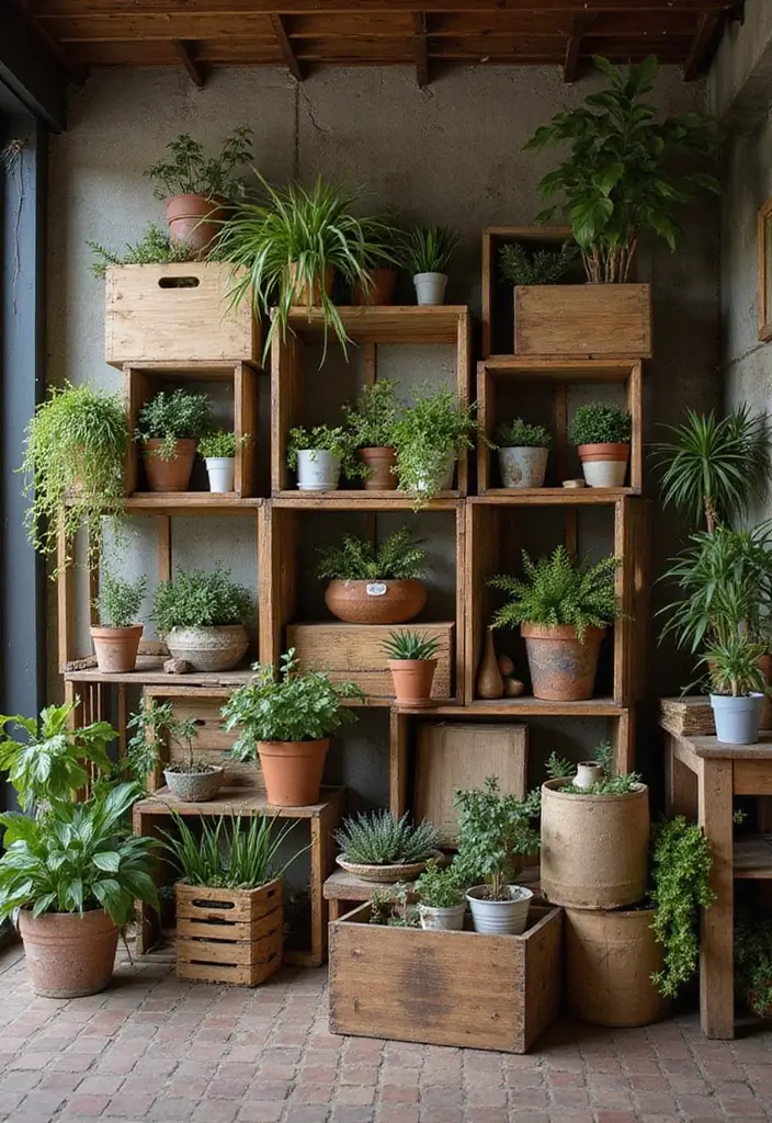 30 Cozy Plant Corner Ideas That Instantly Upgrade Your Room 9 30 Cozy Plant Corner Ideas That Instantly Upgrade Your Room - 9. Rustic Crate Display