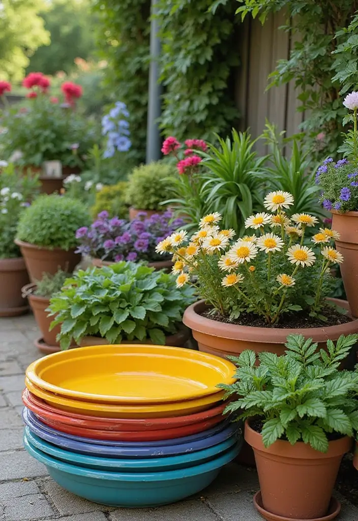 30 Creative Plant Saucer Ideas You Didn’t Know You Needed 22 30 Creative Plant Saucer Ideas You Didn’t Know You Needed - 22. Colorful Garden Trays