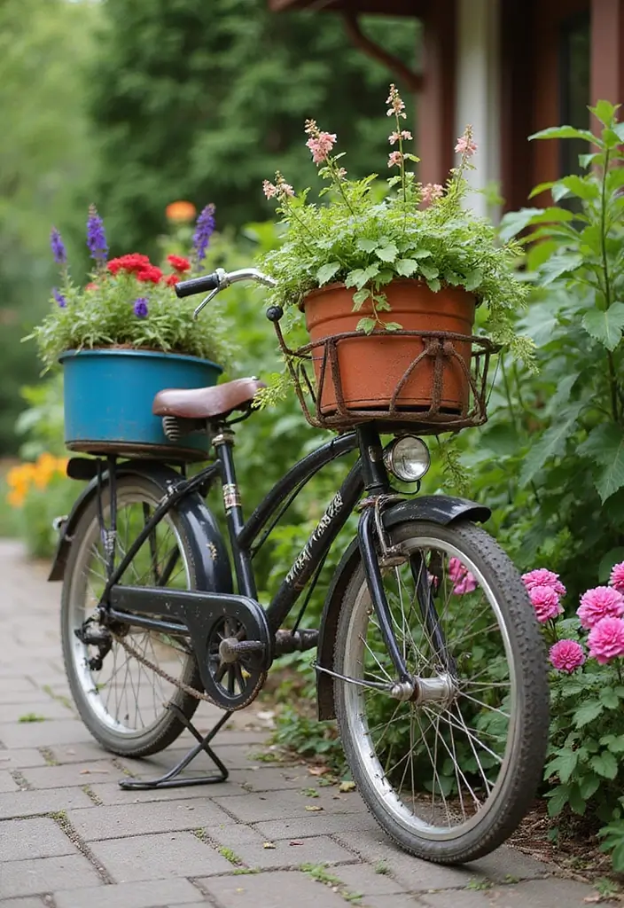 30 Creative Plant Stand Ideas for Indoors and Outdoors 14 30 Creative Plant Stand Ideas for Indoors and Outdoors - 14. Repurposed Bicycle Plant Stand