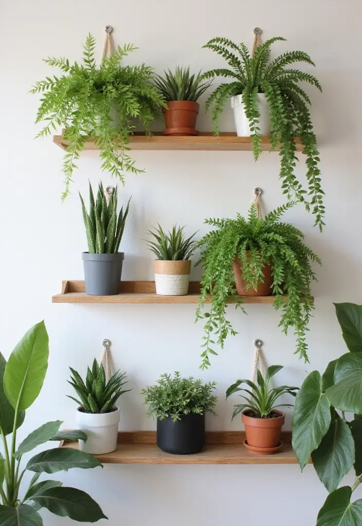 30 Creative Plant Stand Ideas for Indoors and Outdoors 15 30 Creative Plant Stand Ideas for Indoors and Outdoors - 15. Wall-Mounted Hanging Shelves