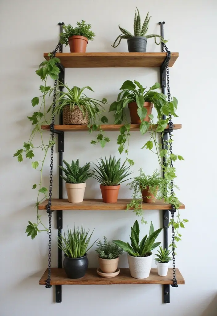 30 Creative Plant Stand Ideas for Indoors and Outdoors 17 30 Creative Plant Stand Ideas for Indoors and Outdoors - 17. Hanging Shelves with Pots