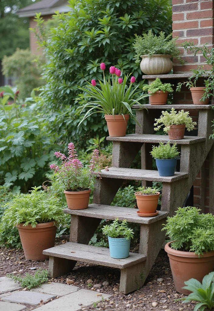 30 Creative Plant Stand Ideas for Indoors and Outdoors 18 30 Creative Plant Stand Ideas for Indoors and Outdoors - 18. Outdoor Garden Steps Plant Stand
