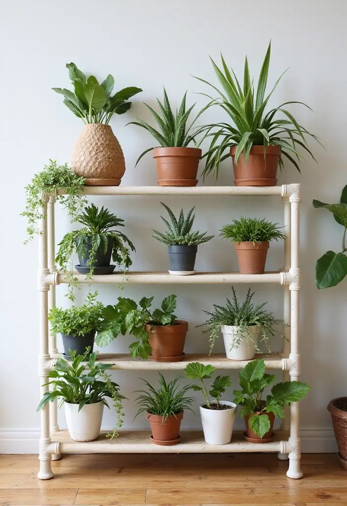30 Creative Plant Stand Ideas for Indoors and Outdoors 26 30 Creative Plant Stand Ideas for Indoors and Outdoors - 26. DIY PVC Pipe Plant Stand