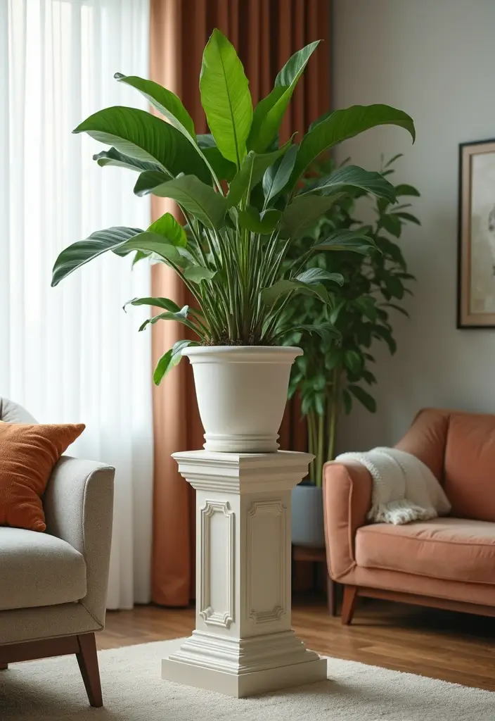 30 Creative Plant Stand Ideas for Indoors and Outdoors 27 30 Creative Plant Stand Ideas for Indoors and Outdoors - 27. Elegant Pedestal Plant Stand
