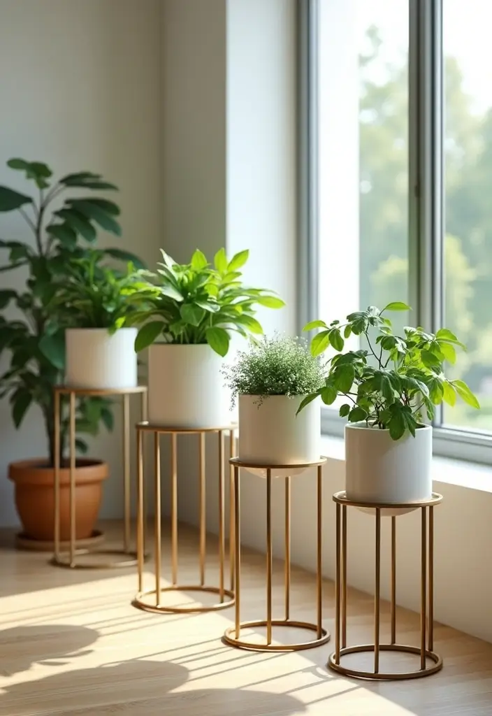 30 Creative Plant Stand Ideas for Indoors and Outdoors 4 30 Creative Plant Stand Ideas for Indoors and Outdoors - 4. Circular Metal Plant Stands