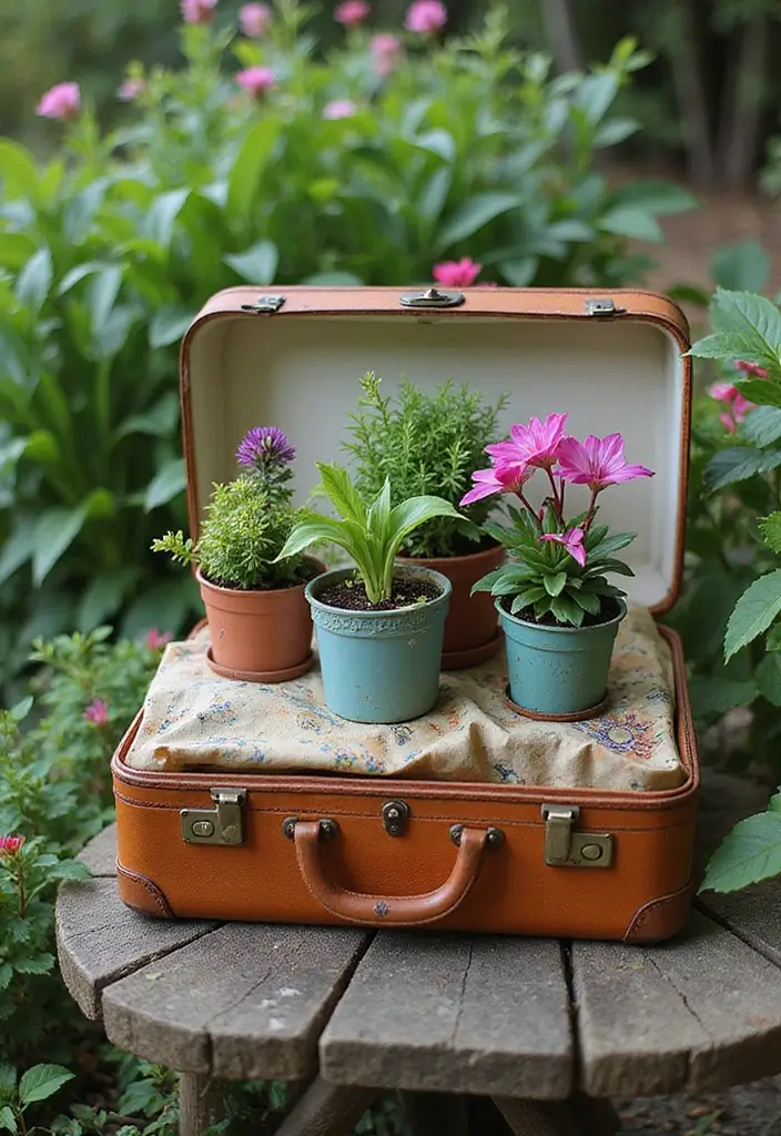30 Creative Plant Stand Ideas for Indoors and Outdoors 9 30 Creative Plant Stand Ideas for Indoors and Outdoors - 9. Vintage Suitcase Plant Stand