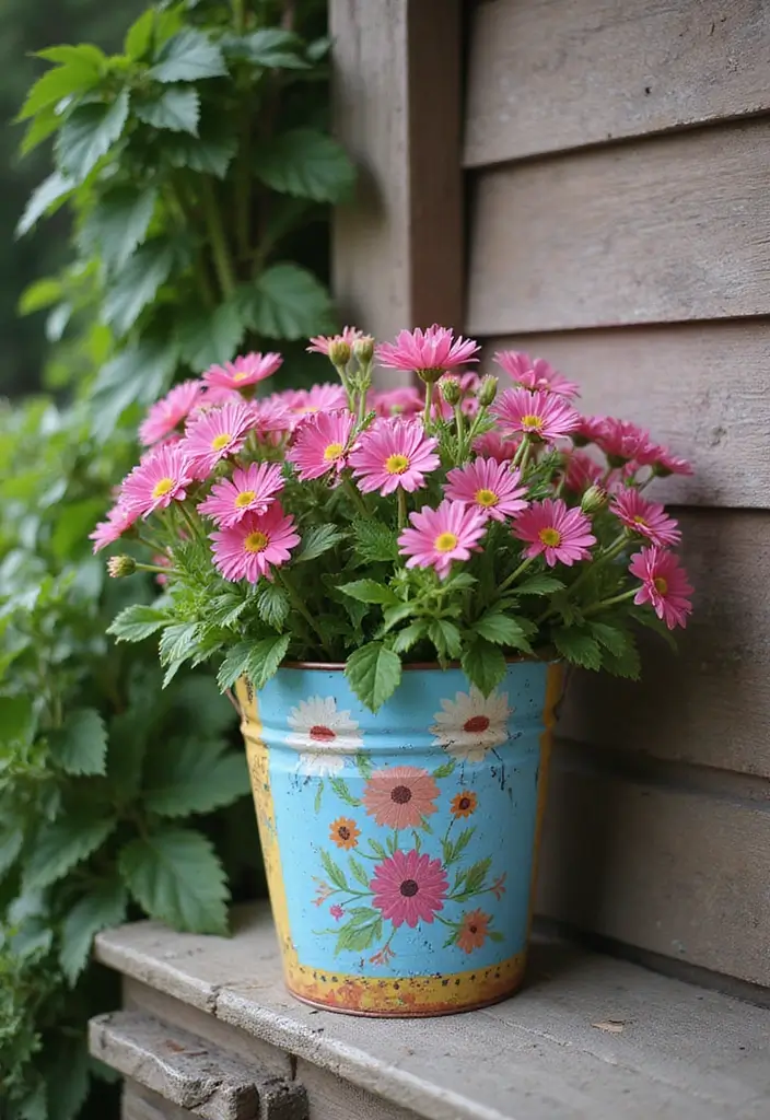 30 Creative Plant Vase Ideas for Every Style 16 30 Creative Plant Vase Ideas for Every Style - 16. Painted Buckets