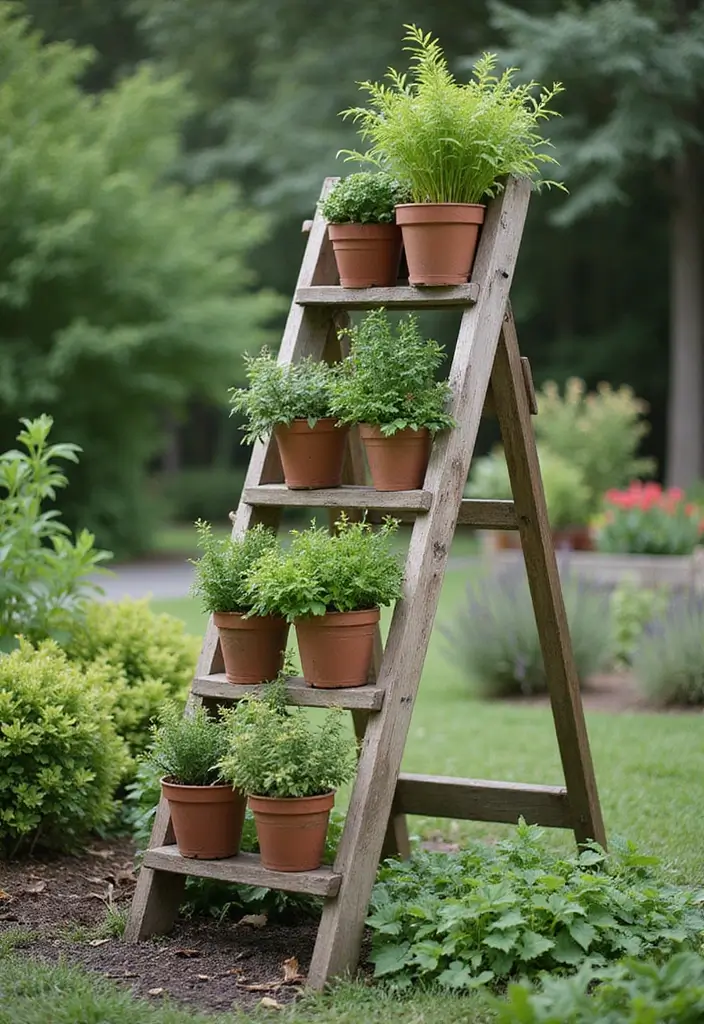 30 Creative Plant Vase Ideas for Every Style 22 30 Creative Plant Vase Ideas for Every Style - 22. Old Ladders as Planters
