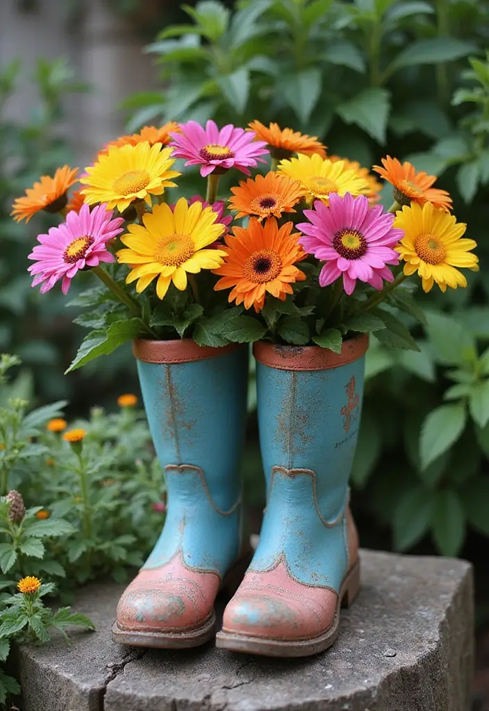 30 Creative Plant Vase Ideas for Every Style 7 30 Creative Plant Vase Ideas for Every Style - 7. Old Boots and Shoes