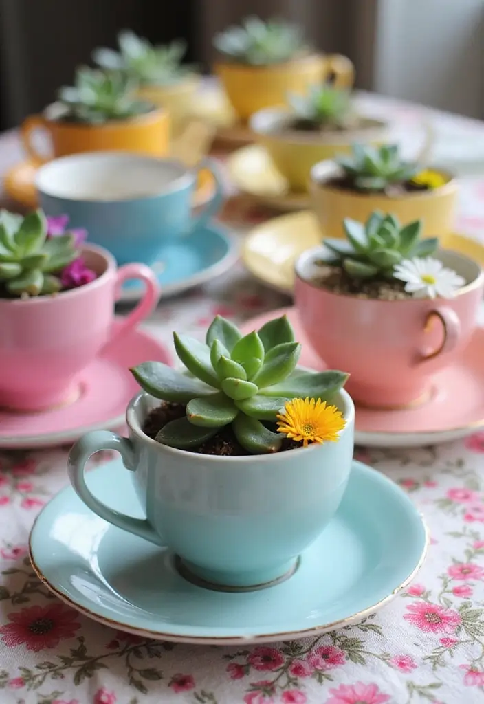 30 Creative Plant Vase Ideas for Every Style 9 30 Creative Plant Vase Ideas for Every Style - 9. Teacup Triumph