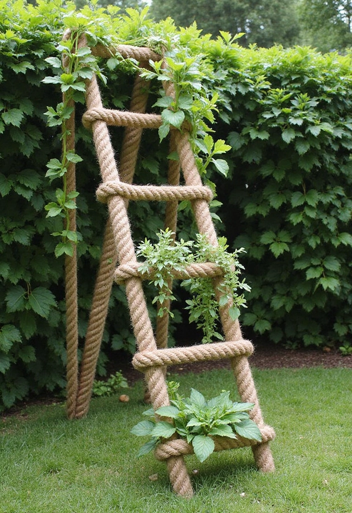 30 DIY Plant Supports You Can Easily Make at Home 15 30 DIY Plant Supports You Can Easily Make at Home - 15. DIY Rope Ladder Support