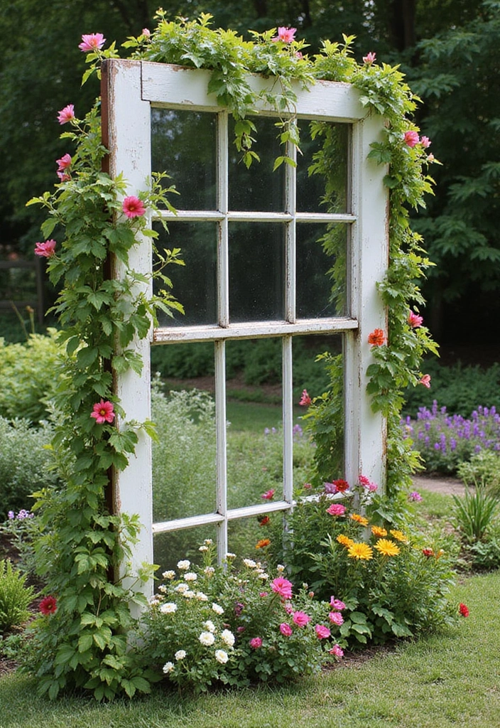 30 DIY Plant Supports You Can Easily Make at Home 27 30 DIY Plant Supports You Can Easily Make at Home - 27. Recycled Window Frame Trellis