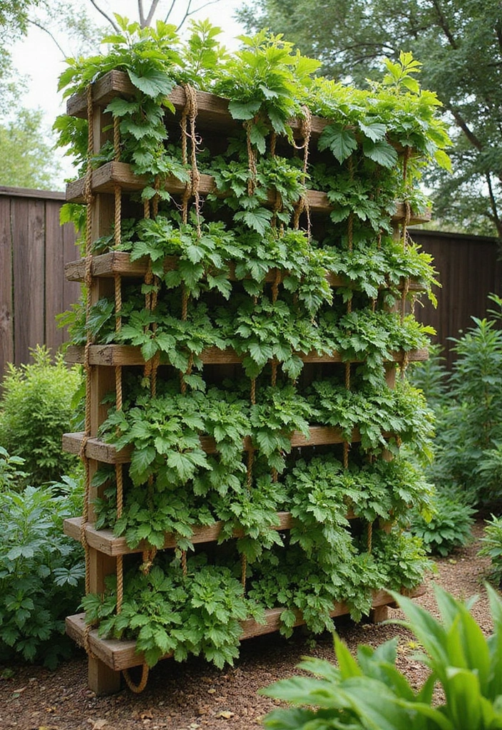 30 DIY Plant Supports You Can Easily Make at Home 29 30 DIY Plant Supports You Can Easily Make at Home - 29. Vertical Rope Garden