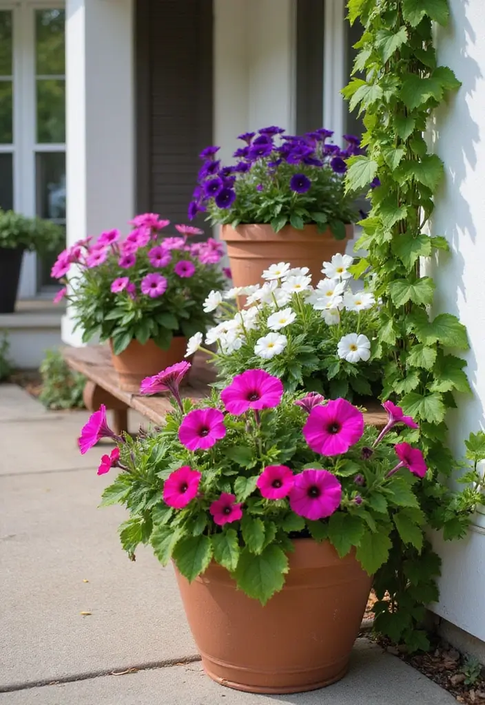 30 Front Porch Plant Ideas That Boost Curb Appeal 1 30 Front Porch Plant Ideas That Boost Curb Appeal - 1. Vibrant Petunia Planters