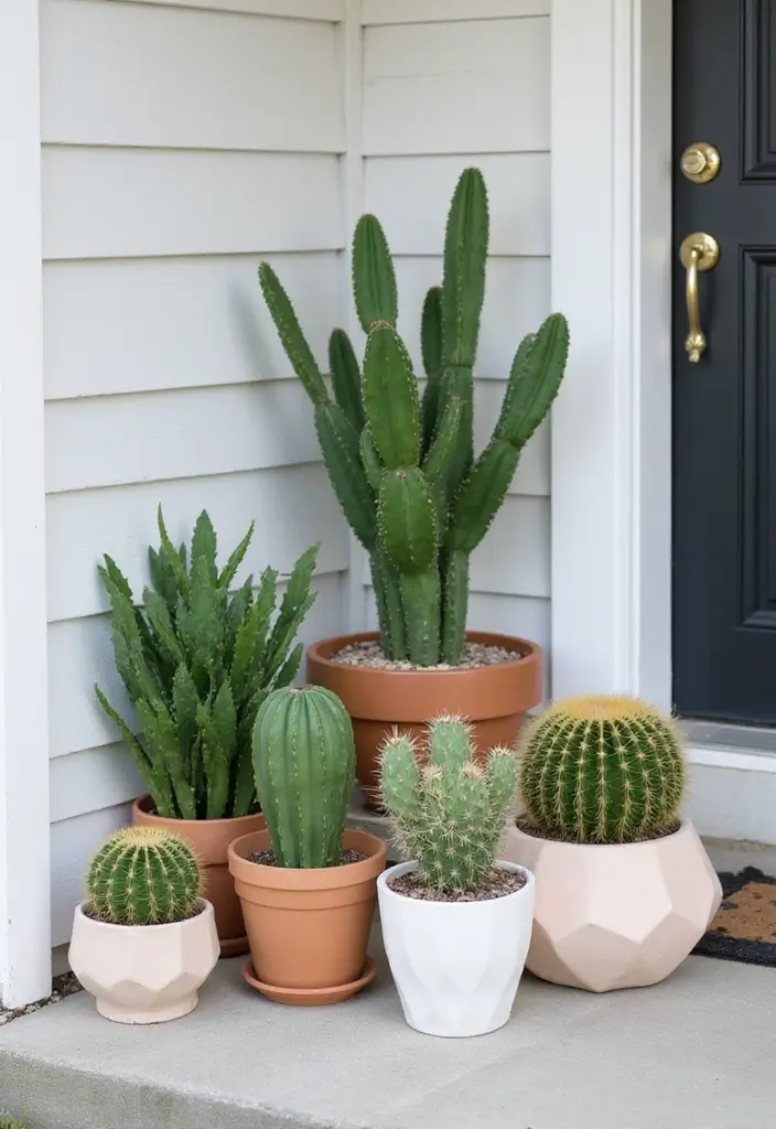 30 Front Porch Plant Ideas That Boost Curb Appeal 11 30 Front Porch Plant Ideas That Boost Curb Appeal - 11. Minimalist Cacti Collection