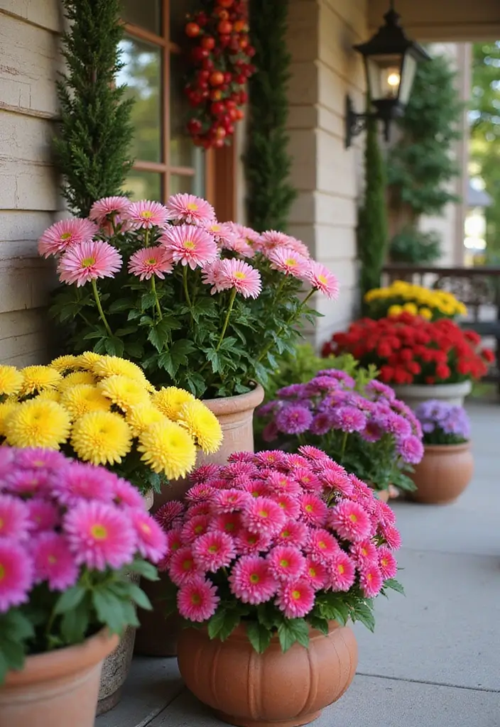 30 Front Porch Plant Ideas That Boost Curb Appeal 14 30 Front Porch Plant Ideas That Boost Curb Appeal - 14. Fun Colorful Chrysanthemums