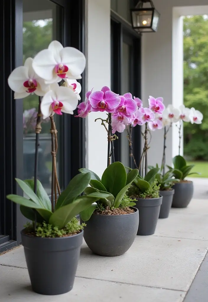 30 Front Porch Plant Ideas That Boost Curb Appeal 16 30 Front Porch Plant Ideas That Boost Curb Appeal - 16. Elegant Orchids in Pots