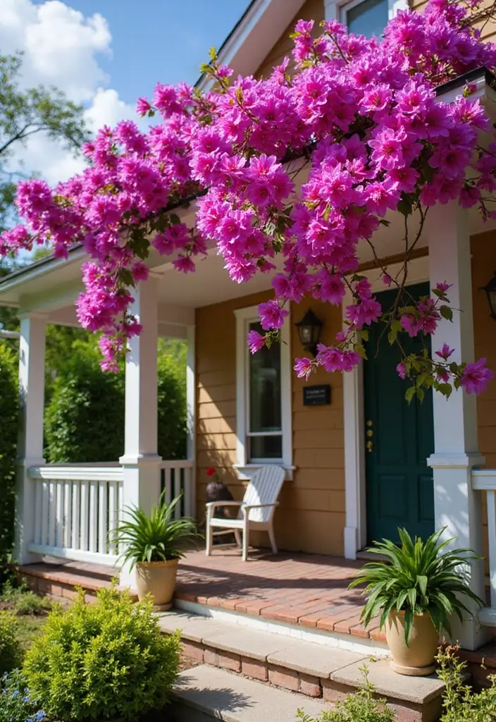 30 Front Porch Plant Ideas That Boost Curb Appeal 17 30 Front Porch Plant Ideas That Boost Curb Appeal - 17. Whimsical Colorful Bougainvillea