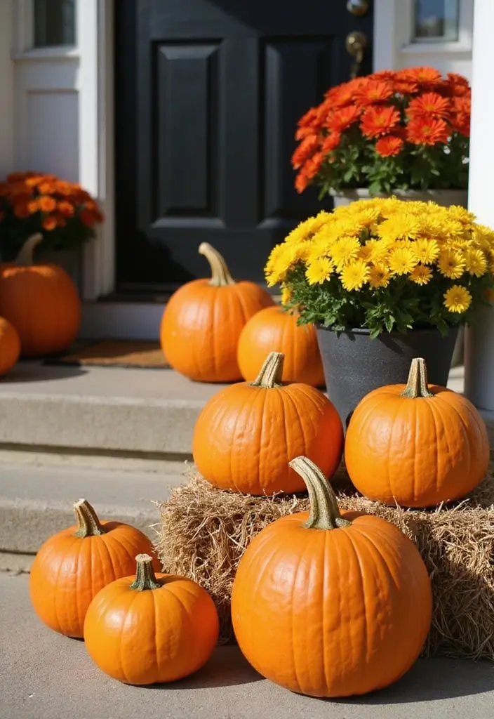 30 Front Porch Plant Ideas That Boost Curb Appeal 22 30 Front Porch Plant Ideas That Boost Curb Appeal - 22. Seasonal Pumpkin Displays