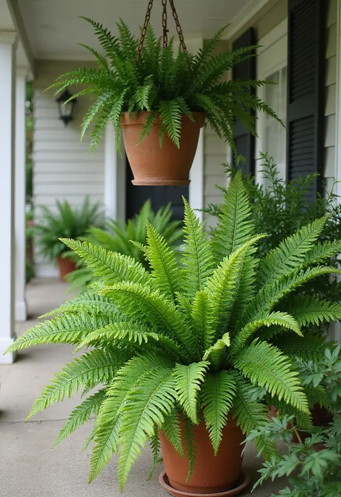 30 Front Porch Plant Ideas That Boost Curb Appeal 3 30 Front Porch Plant Ideas That Boost Curb Appeal - 3. Bold Ferns for Lushness