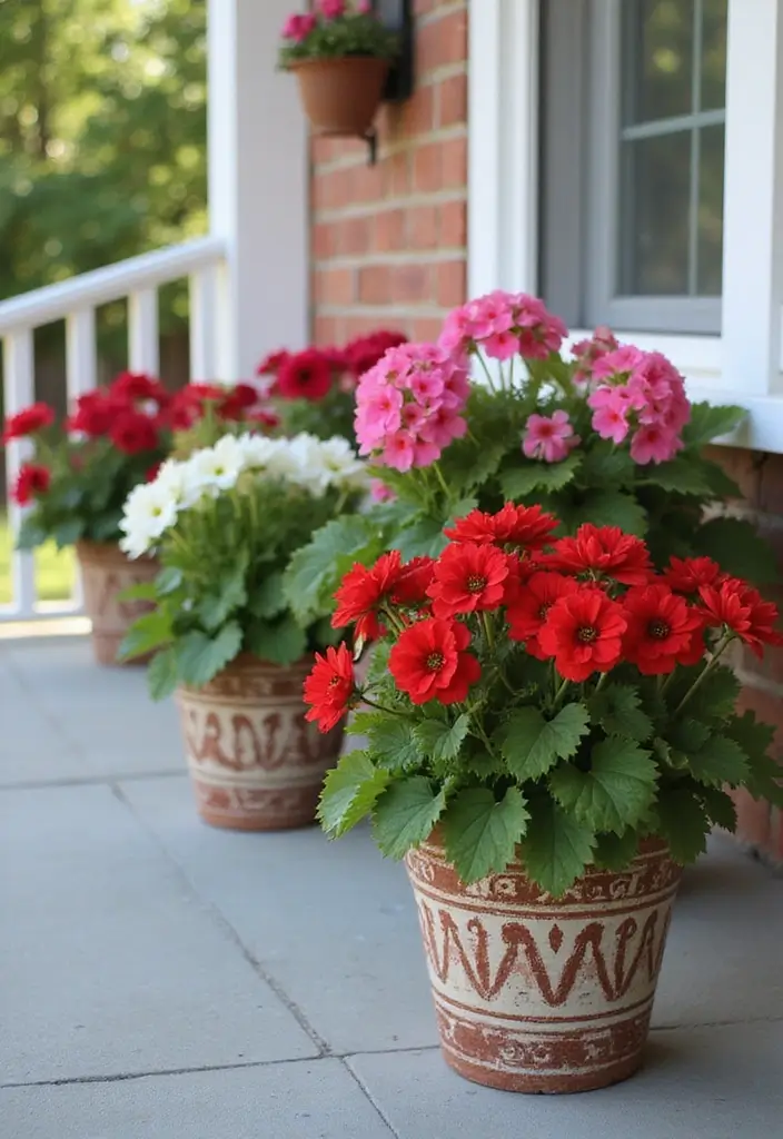 30 Front Porch Plant Ideas That Boost Curb Appeal 7 30 Front Porch Plant Ideas That Boost Curb Appeal - 7. Cheerful Geranium Pots