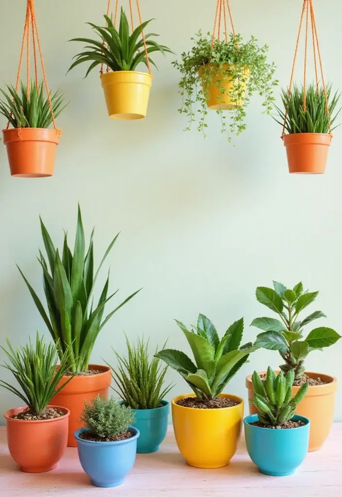 30 Hanging Plant Ideas That Add Life to Any Room 18 30 Hanging Plant Ideas That Add Life to Any Room - 18. Colorful Hanging Pots