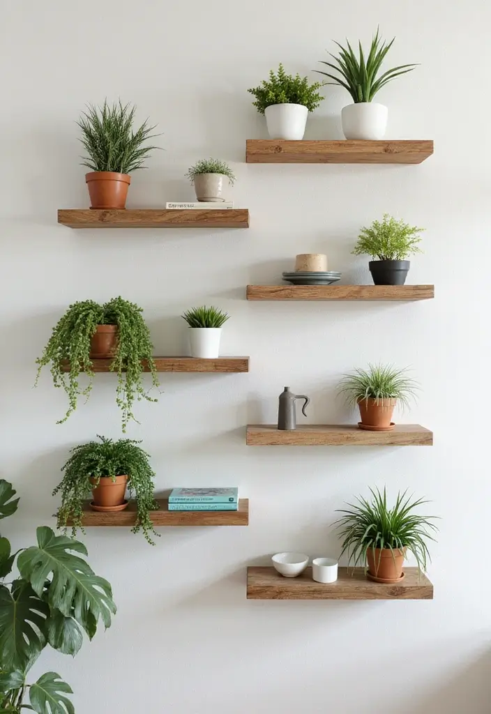 30 Hanging Plant Ideas That Add Life to Any Room 2 30 Hanging Plant Ideas That Add Life to Any Room - 2. Wall-Mounted Shelves