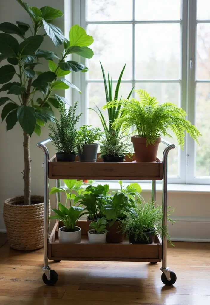 30 Indoor Plant Stand Ideas to Maximize Small Spaces 14 30 Indoor Plant Stand Ideas to Maximize Small Spaces - 14. Portable Plant Carts