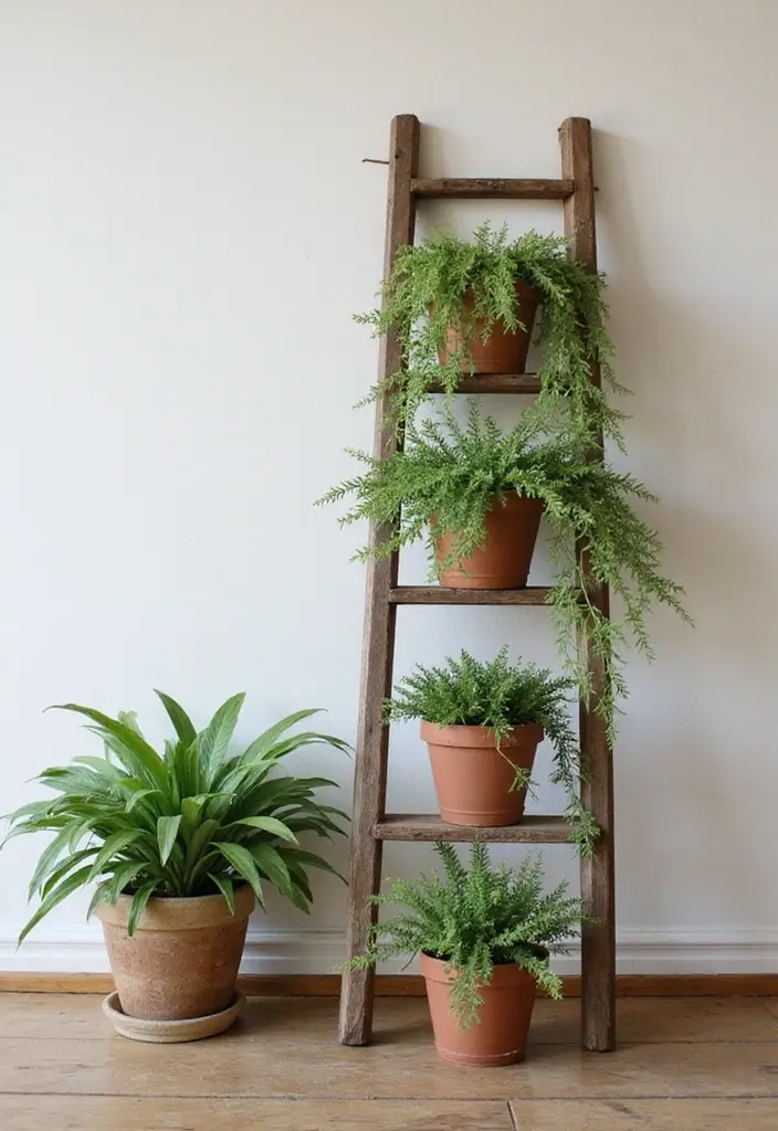30 Indoor Plant Stand Ideas to Maximize Small Spaces 2 30 Indoor Plant Stand Ideas to Maximize Small Spaces - 2. Ladder Plant Stand