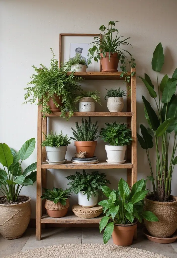 30 Indoor Plant Stand Ideas to Maximize Small Spaces 24 30 Indoor Plant Stand Ideas to Maximize Small Spaces - 24. Rustic Wood Plant Stand