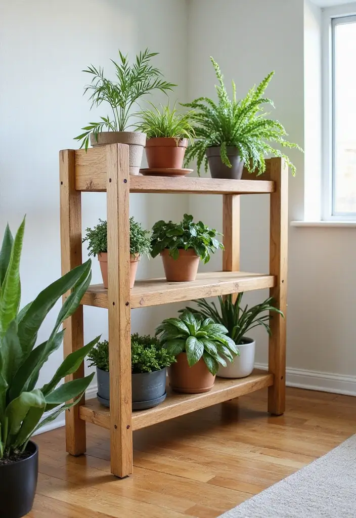 30 Indoor Plant Stand Ideas to Maximize Small Spaces 27 30 Indoor Plant Stand Ideas to Maximize Small Spaces - 27. Customized Wooden Plant Stands