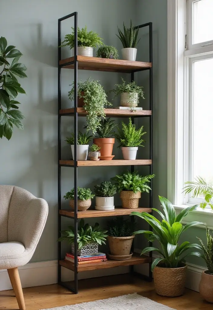 30 Indoor Plant Stand Ideas to Maximize Small Spaces 5 30 Indoor Plant Stand Ideas to Maximize Small Spaces - 5. Plant Corner Shelves