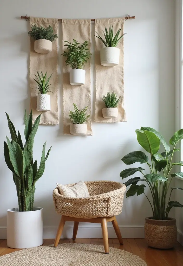 30 Indoor Plant Wall Ideas for a Green Home Vibe - 16. Fabric Plant Wall Hangings