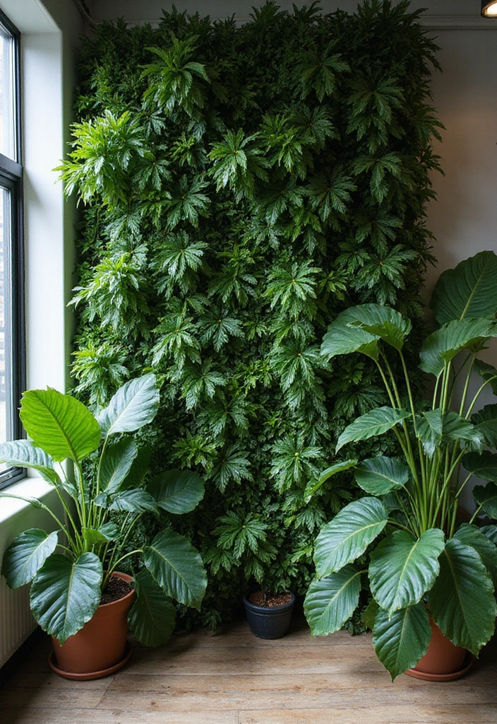 30 Indoor Plant Wall Ideas for a Green Home Vibe - 23. Indoor Tropical Plant Wall