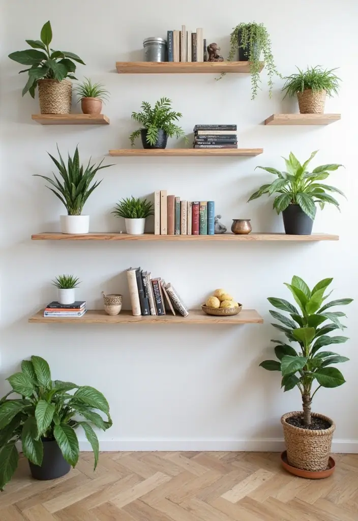 30 Indoor Plant Wall Ideas for a Green Home Vibe - 3. Wall-mounted Shelves