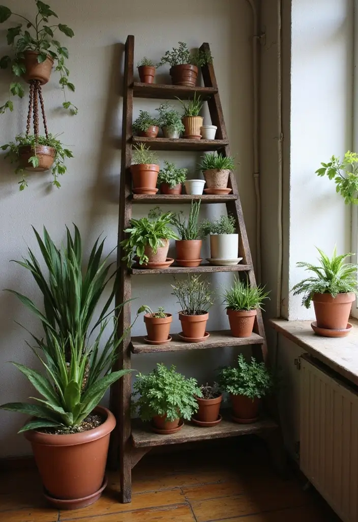 30 Indoor Plant Wall Ideas for a Green Home Vibe - 5. Ladders as Plant Stands